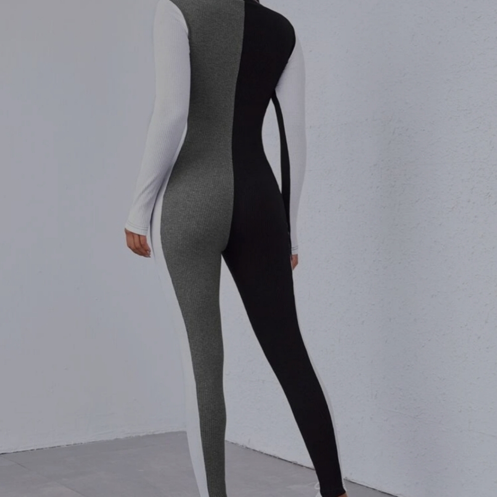 Contrast panel o-ring zip up jumpsuit